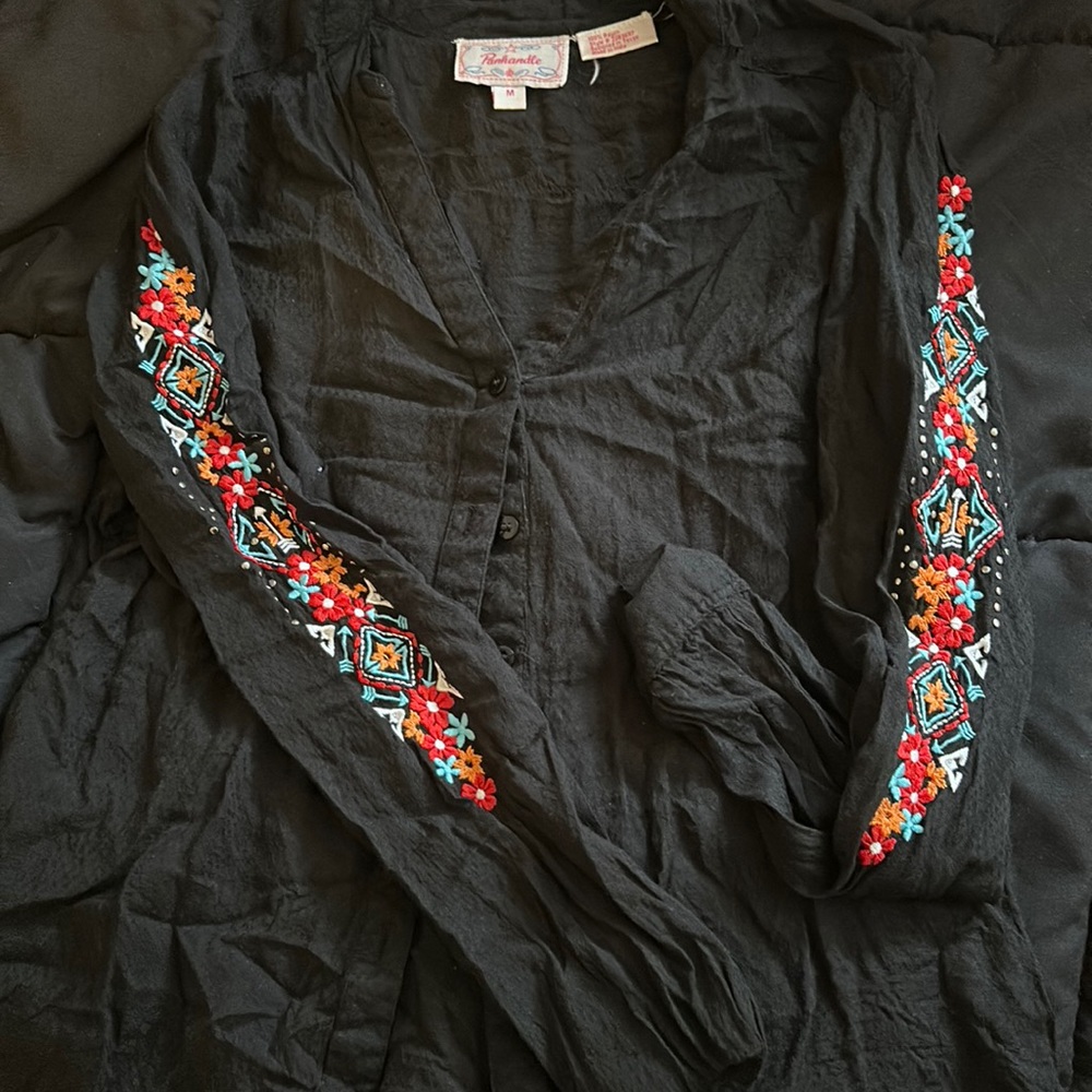 Black floral button up